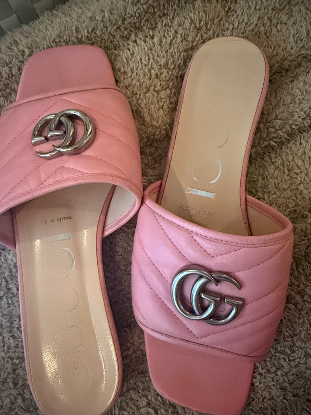 Gucci Pink Quilted Leather GG Slide Mules - Picture 5 of 5